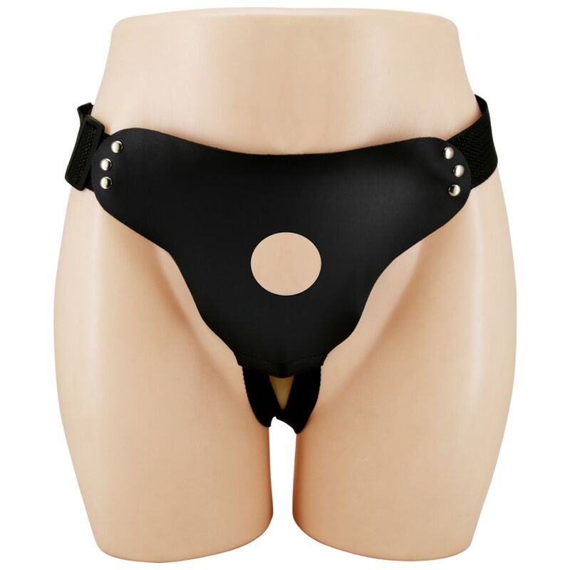 Love Spell säädettävä strap-on valjaslisäke. Kuva edestä.