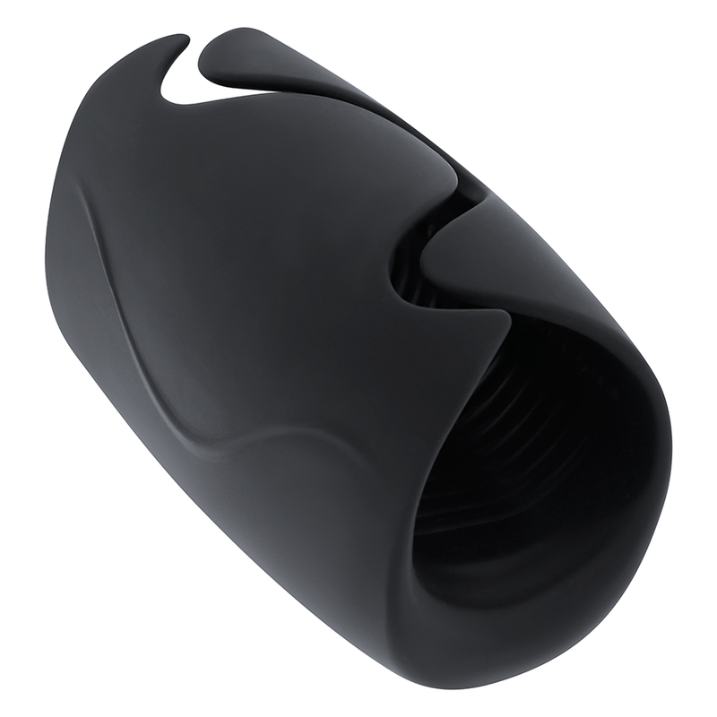 Värinä- ja lämpötoiminnolla varustettu miesten masturbaattori. Kuva sivusta.