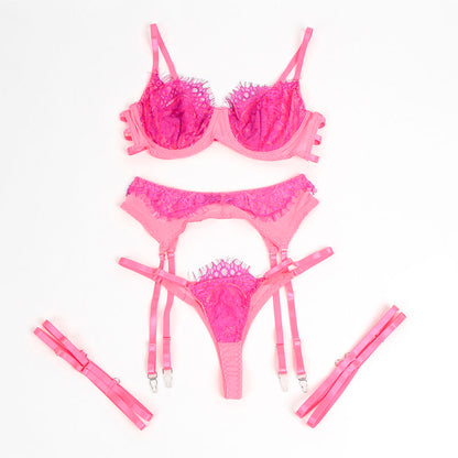 SUBBLIME - 955366 BRA SET WITH LACE AND GARTER LINES PINK AND PURPLE L/XL