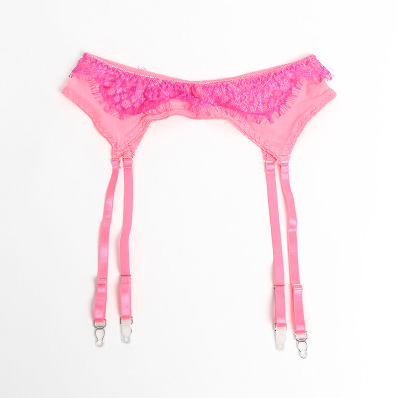 SUBBLIME - 955366 BRA SET WITH LACE AND GARTER LINES PINK AND PURPLE L/XL