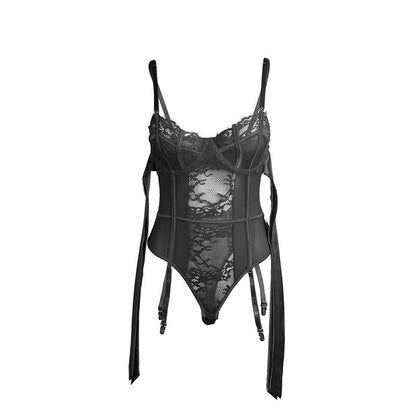 SUBBLIME - 955496 LACE BODYSUIT WITH BOWS AND GARTERS BLACK S/M