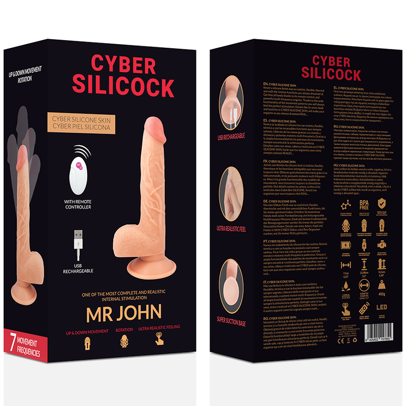 CYBER SILICOCK Mr John – Realistinen Liikkuva Dildo Kauko-ohjauksella 23,9 cm Ø 4,3 cm